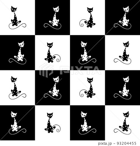 Cats patchwork background. Black, bright cats in the squares. Funny funny cats. Seamless pattern. Cartoon polka dot cats. Design for textiles. Vector illustration Cats patchwork background. Black, bright cats in the squares. Funny funny cats. Seamless pattern. Cartoon polka dot cats. Design for textiles. Vector illustration 93204455