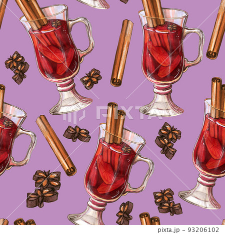 Cozy winter mulled wine seamless pattern 93206102
