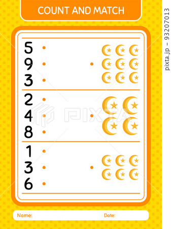 Count and match game with moon and star. worksheet for preschool kids, kids activity sheet 93207013