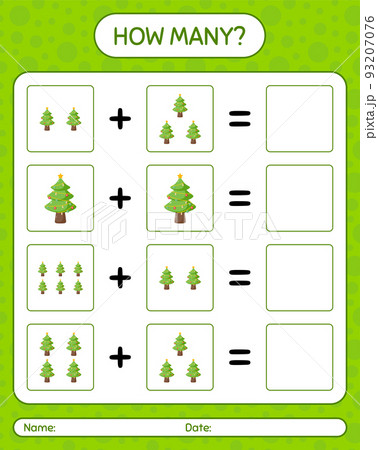 How many counting game with christmas tree. worksheet for preschool kids, kids activity sheet 93207076