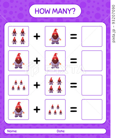 How many counting game with gnome. worksheet for preschool kids, kids activity sheet How many counting game with gnome. worksheet for preschool kids, kids activity sheet 93207090
