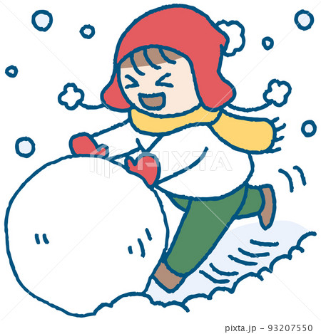 大きな雪玉を作って遊ぶ子供のイラスト 93207550