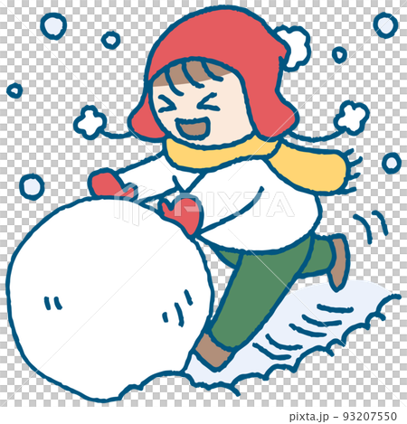 大きな雪玉を作って遊ぶ子供のイラスト 93207550