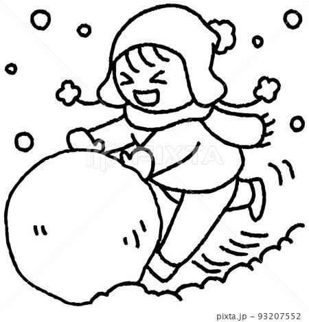 大きな雪玉を作って遊ぶ子供のイラスト 93207552