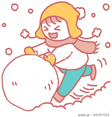 大きな雪玉を作って遊ぶ子供のイラスト 93207553