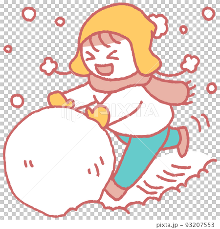 大きな雪玉を作って遊ぶ子供のイラスト 93207553