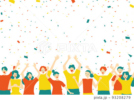 盛り上がる大勢の人達　紙吹雪背景 93208279
