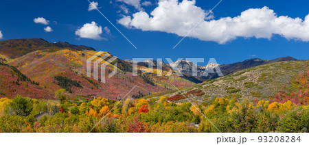 Panoramic view of Wastach mountains, Clayton peak from Wasatch mountain state park in Utah Panoramic view of Wastach mountains, Clayton peak from Wasatch mountain state park in Utah 93208284