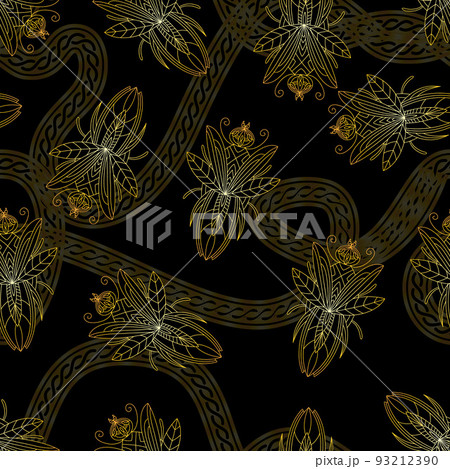 Seamless pattern with golden beetles and chains. 93212390