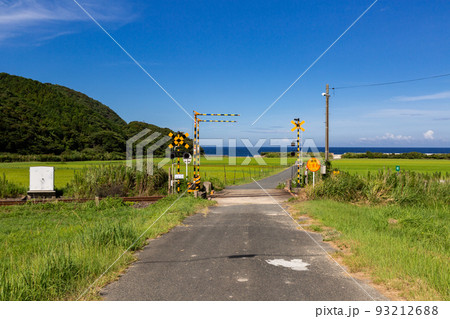 山陰本線本郷踏切と棚田の風景　山口県下関市豊浦町 93212688