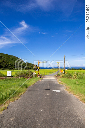 山陰本線本郷踏切と棚田の風景　山口県下関市豊浦町 93212692