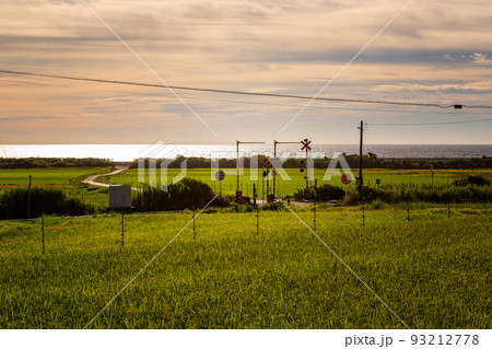山陰本線本郷踏切と棚田の風景　山口県下関市豊浦町 93212778