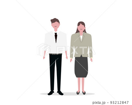 ビジネスマンとビジネスウーマン 立つ 会社員の男女 背景透過 png イラスト	 93212847
