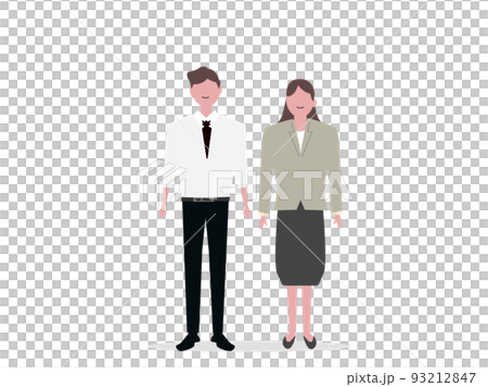 ビジネスマンとビジネスウーマン 立つ 会社員の男女 背景透過 png イラスト	 93212847