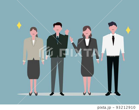 笑顔のビジネスマンとビジネスウーマン 会社 職場 チーム 背景 イラスト	 93212910