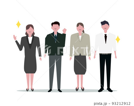 笑顔のビジネスマンとビジネスウーマン 会社 職場 チーム 背景透過 png イラスト	 93212912