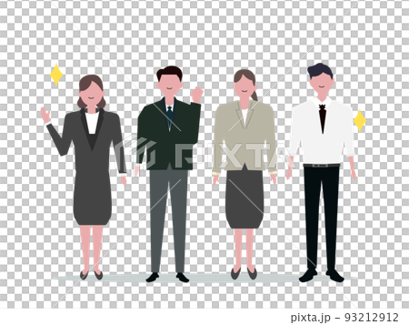 笑顔のビジネスマンとビジネスウーマン 会社 職場 チーム 背景透過 png イラスト	 93212912