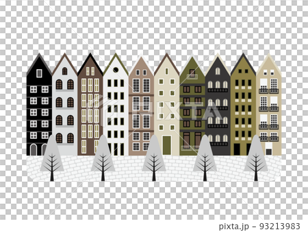 ヨーロッパの冬の街並みと石畳のイラスト 93213983