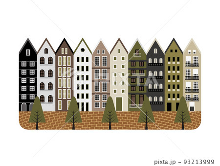 ヨーロッパの街並みと石畳のイラスト 93213999