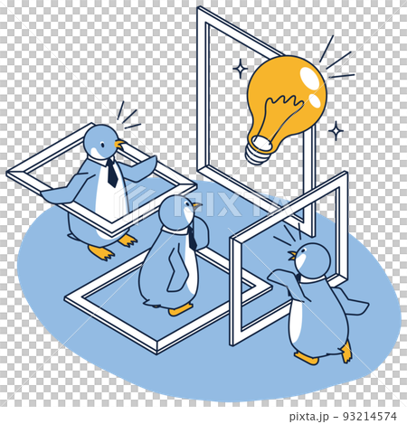 フレームワークを用いて分析するビジネスパーソンのアイソメイラスト 93214574