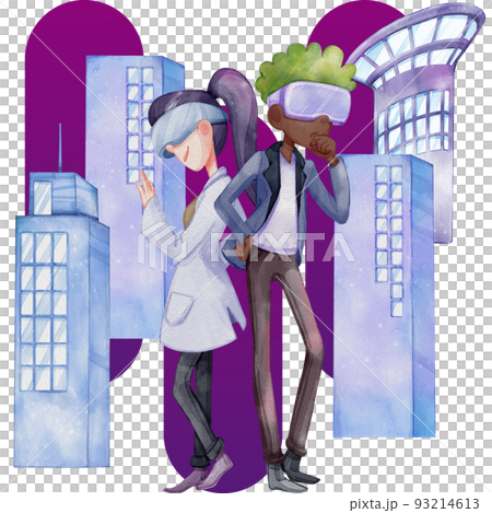 Metaverse character and decor watercolor png 93214613