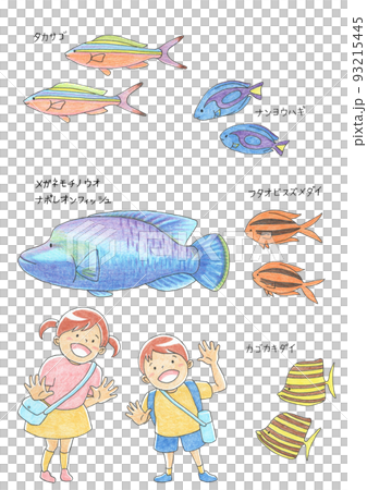 男孩和女孩在水族館裡看魚 93215445