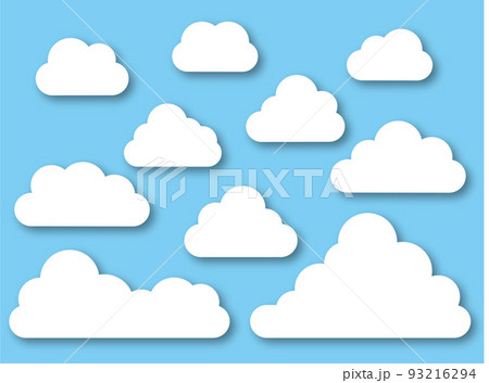 立体的なもくもく雲のアイコンイラストセットのイラスト素材 [93216294