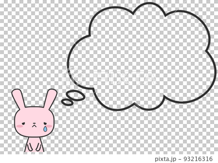 A sad upper body rabbit and a simple fluffy balloon 93216316