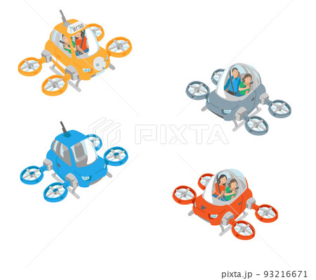 飛行ドローン、ドローンタクシーの素材セット 93216671