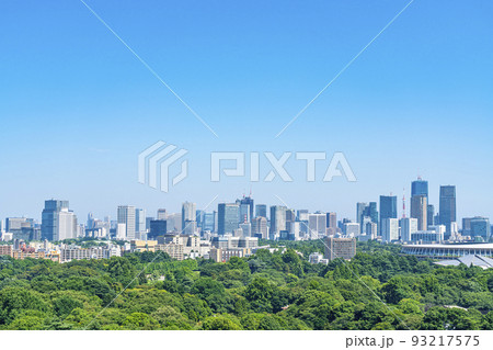 【東京都】新宿から見える新宿御苑と都市風景 93217575