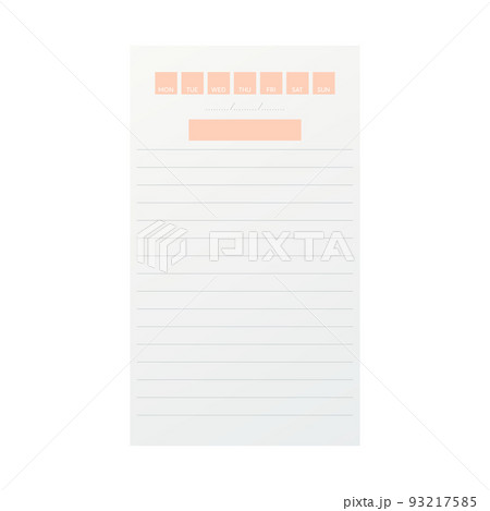 Notebook template. Vertical blank sheet with lines, days of week, place for date.Vector illustration 93217585