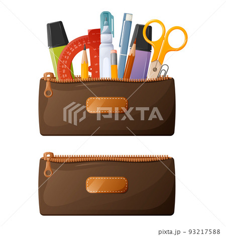A set of pencil cases with a zipper with stationery and an empty one. For use by schoolchildren 93217588