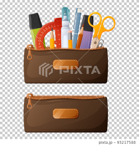 A set of pencil cases with a zipper with stationery and an empty one. For use by schoolchildren 93217588