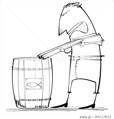 A man gets ready to shoot some fish in a barrel A man gets ready to shoot some fish in a barrel 93217613