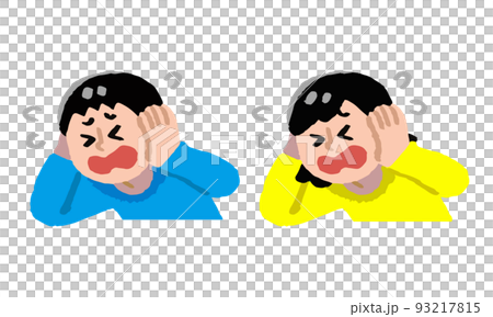 男女抱頭捂耳朵（手寫彩色） 93217815