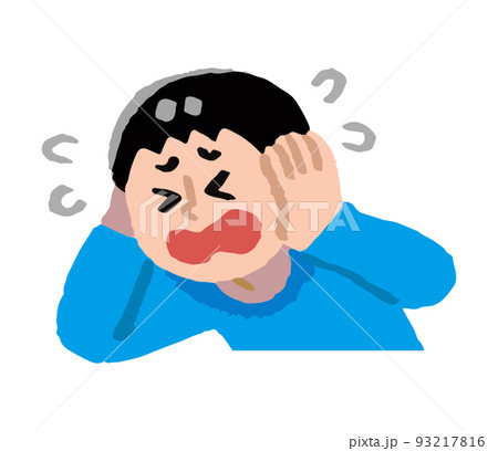 頭を抱える、耳をふさぐ男性（手書きカラー） 93217816
