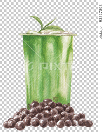 Bubble milk tea . Pearl boba drink in glass cup with bubbles watercolor png 93217898