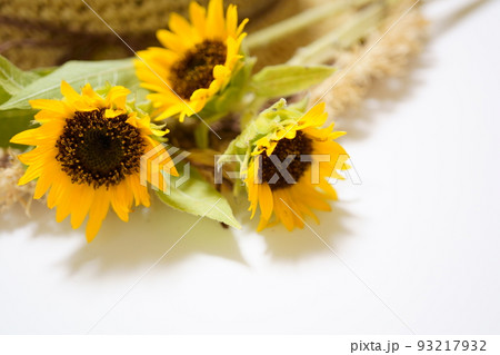 麦わら帽子とヒマワリの花 麦わら帽子とヒマワリの花 93217932