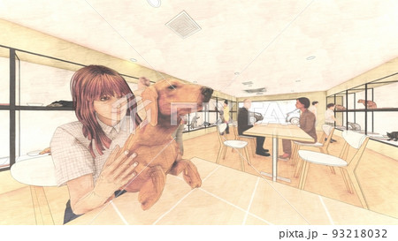 ペットショップ　 犬・猫・豚　人有り  イラスト　 93218032