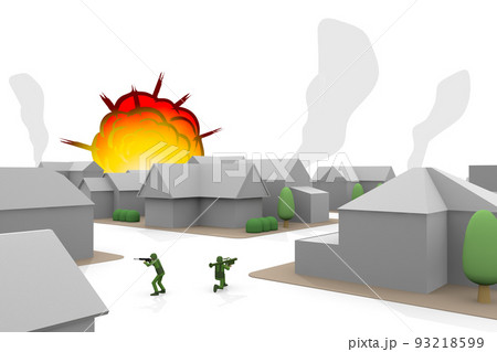 住宅街で戦う兵士。戦場で戦う兵士。武器で攻撃する。戦争の現場。 93218599