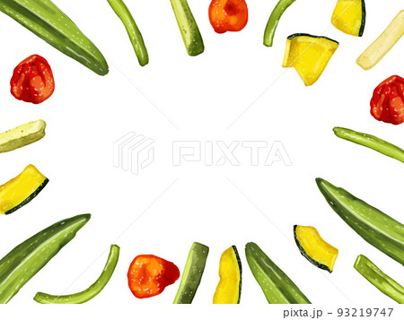 手描き水彩のドライ野菜チップスイラスト長方形フレーム・囲み 手描き水彩のドライ野菜チップスイラスト長方形フレーム・囲み 93219747