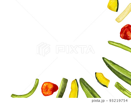 手描き水彩のドライ野菜チップスイラスト長方形フレーム・右下 93219754