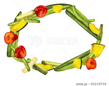 手描き水彩のドライ野菜チップスイラスト長方形フレーム・楕円 93219759