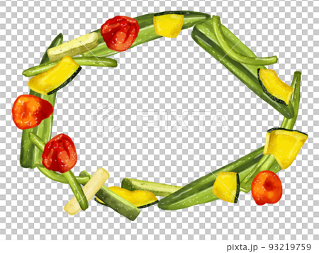 手描き水彩のドライ野菜チップスイラスト長方形フレーム・楕円 93219759