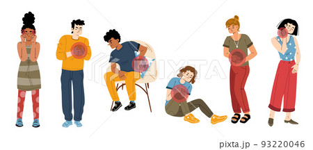 Sick people suffering of pain in body and head Sick people suffering of pain in body and head 93220046