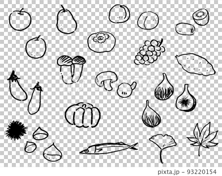秋季主題手繪風格線描圖標集黑白 93220154