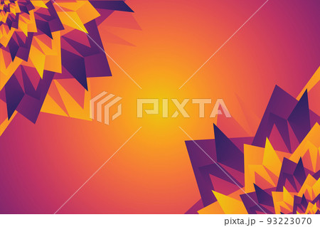 Abstract pattern of two multicolored geometric flowers on a gradient purple, orange, yellow background. Vector eps 10 93223070