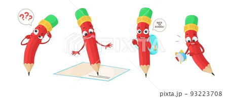 Cute pencil character school supply vector set 93223708
