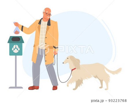Elderly man cleaning after dog on walk vector Elderly man cleaning after dog on walk vector 93223768
