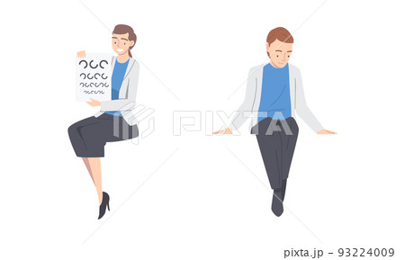 Ophthalmology diagnostics. Doctor ophthalmologist holding eye test chart cartoon vector illustration 93224009